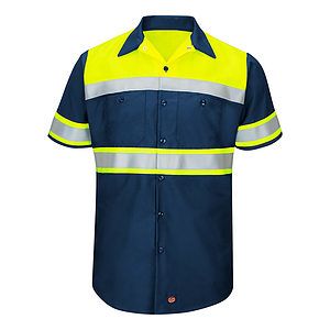 Men's Hi-Visibility Colorblock Ripstop Short Sleeve Work Shirt - SY80