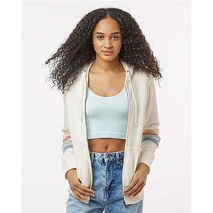 Women's Striped Sleeves Full-Zip Hooded Sweatshirt - W22732