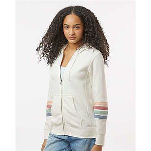 Women's Striped Sleeves Full-Zip Hooded Sweatshirt - W22732