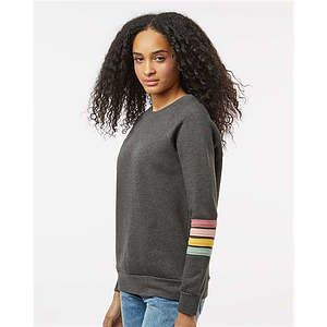Women's Striped Sleeves Crewneck Sweatshirt - W23152