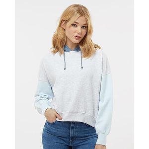 Women's Sueded Fleece Colorblocked Crop Hooded Sweatshirt - W23716
