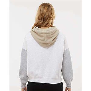 Women's Sueded Fleece Colorblocked Crop Hooded Sweatshirt - W23716
