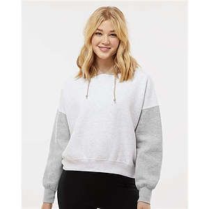Women's Sueded Fleece Colorblocked Crop Hooded Sweatshirt - W23716