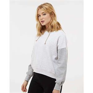 Women's Sueded Fleece Colorblocked Crop Hooded Sweatshirt - W23716