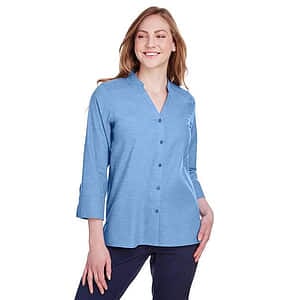 Women's Crown Collection® Stretch Pinpoint Chambra Three-Quarter Sleeve Shirt - DG562W