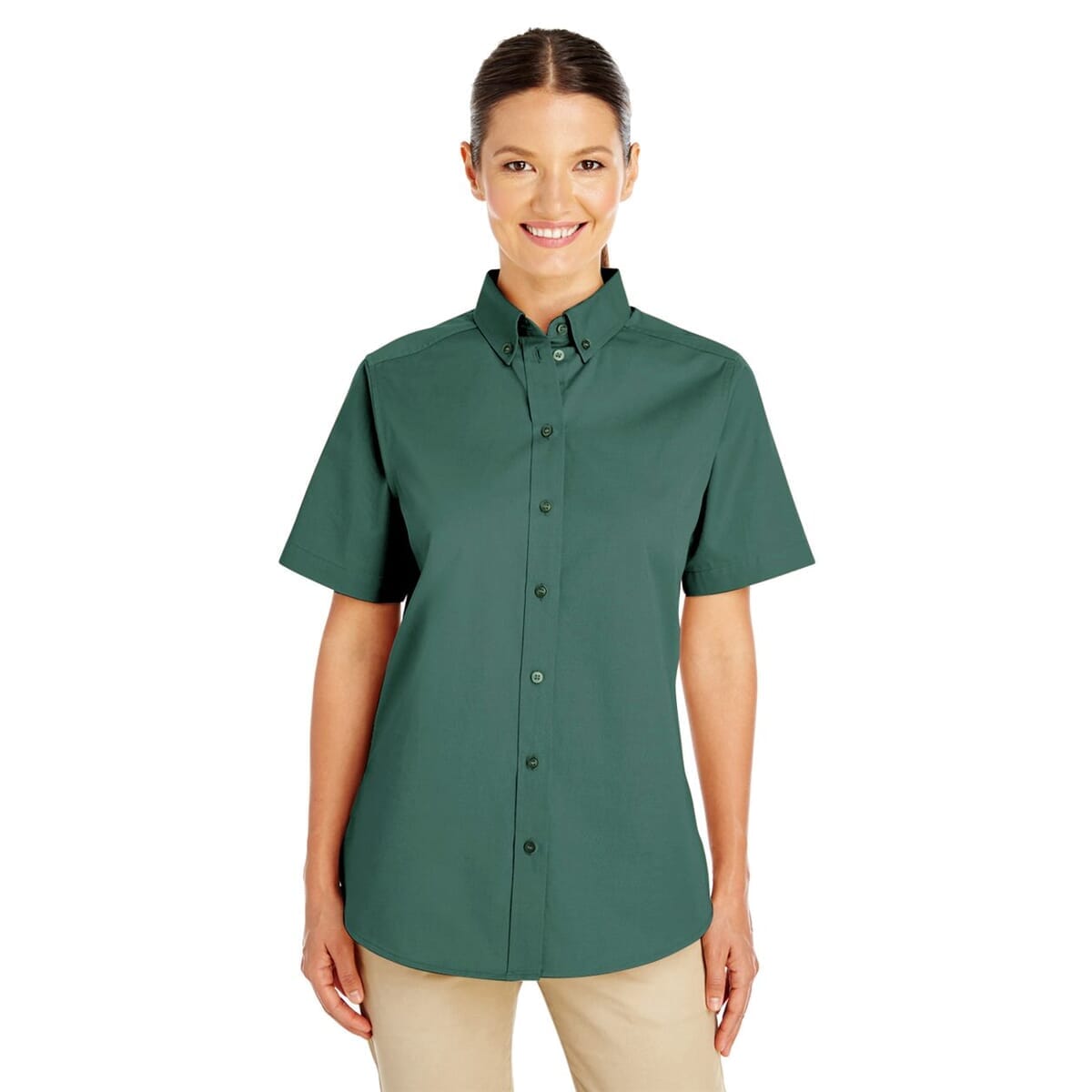 Women's Foundation Cotton Short Sleeve Twill Dress Shirt with Teflon - M582W