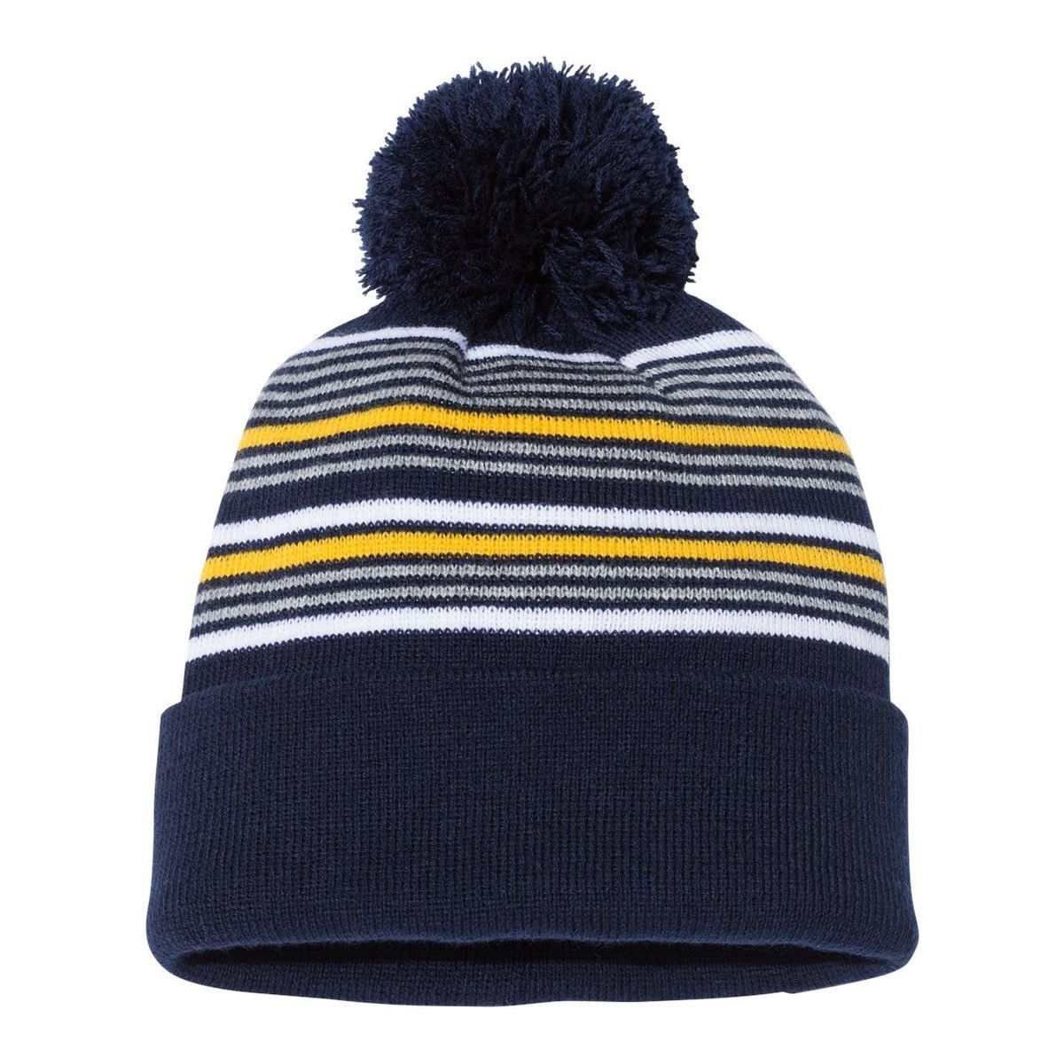 12" Striped Pom-Pom Cuffed Beanie - SP60