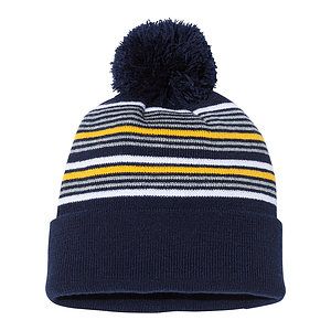12" Striped Pom-Pom Cuffed Beanie - SP60