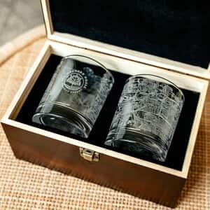 Del Mar DOF Glass - 2 Glasses - Blank Wood Box - Full Wrap Imprint