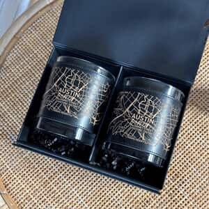 Del Mar DOF Glass - 2 Glasses - Black Leather Wrap - Branded Black Box - Full Wrap