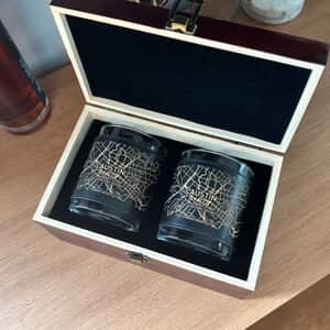 Del Mar DOF Glass - 2 Glasses - Black Leather Wrap - Branded Wood Box - Full Wrap