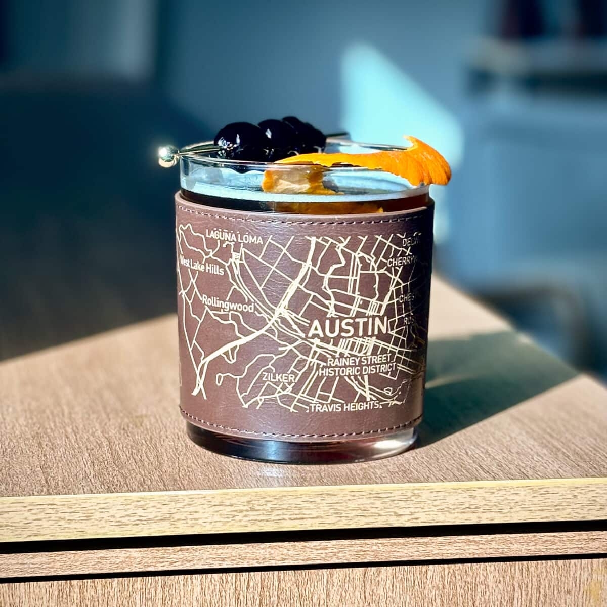 Del Mar DOF Glass - 1 Glass - Brown Leather Wrap - Bulk - Full Wrap Imprint