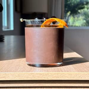 Del Mar DOF Glass - 1 Glass - Brown Leather Wrap - Boxed - Single Side Imprint