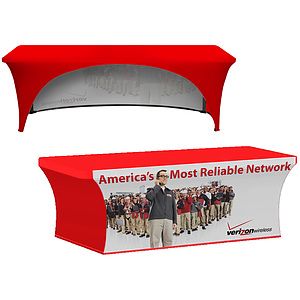 8-Ft. Stretch Table Cover Multi-Panel Print, Full Bleed Or Custom Fabric Color-OPEN BACK