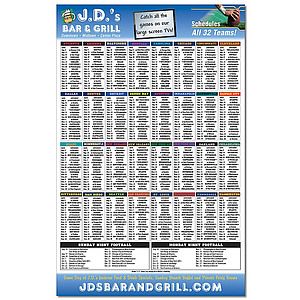 Laminated Card Football Schedule - 11x17 - 14 pt.