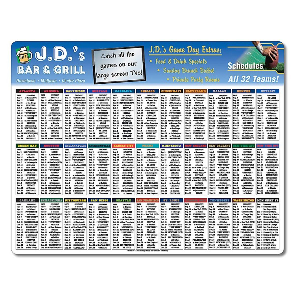 Laminated card football schedule - 11x8.5 - 14 pt. | Corporate Specialties