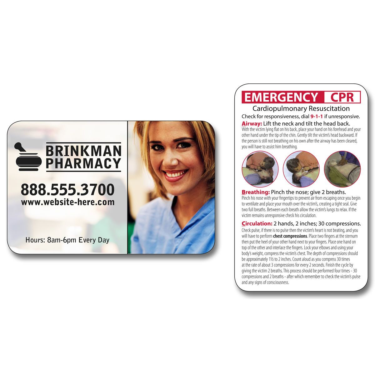 Promotional Pharmacy laminated wallet card 3.5x2.25 2sided 14 pt