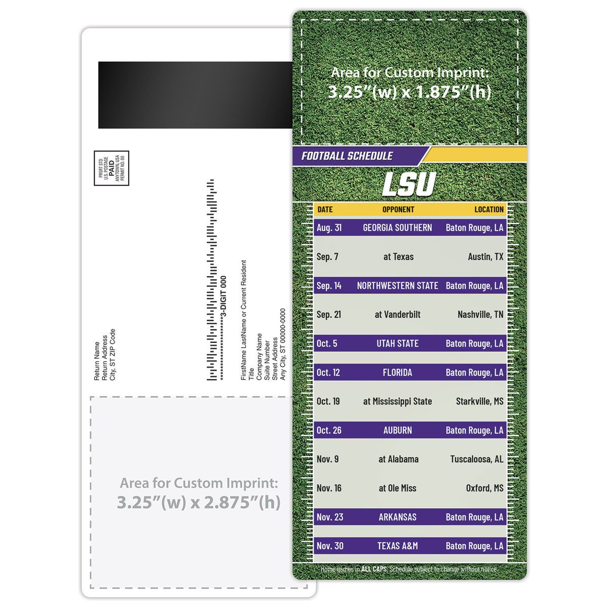 Football Schedule Laminated Card/Postcard with Magnet Strip 3.5x8.5 - 14 pt.