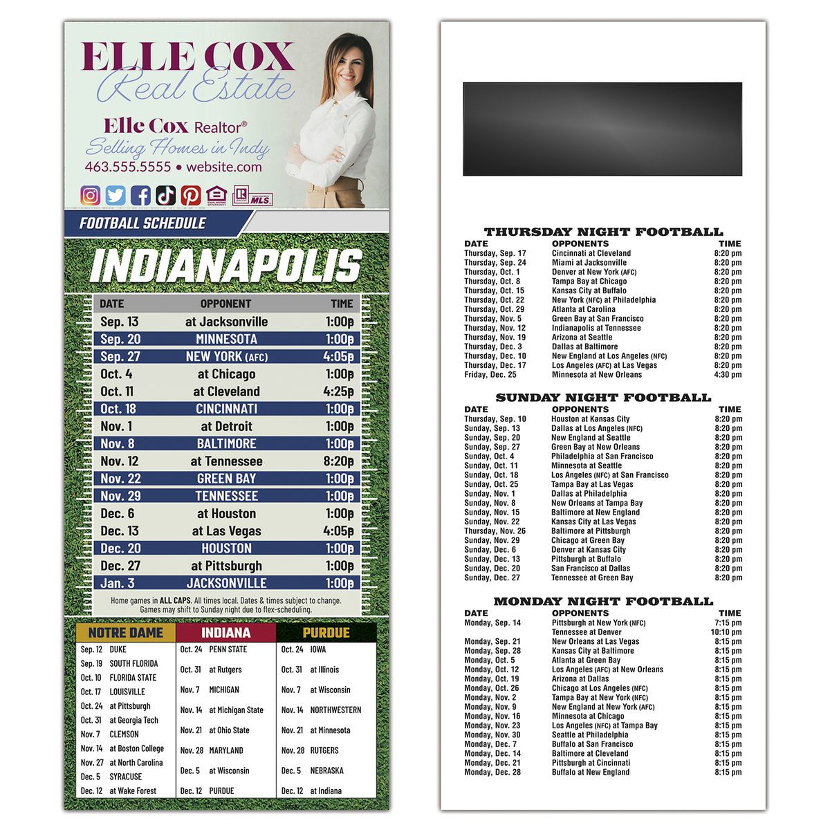 Football Schedule Laminated Card/Postcard with Magnet Strip - 3.5x8.5 - 14 pt.
