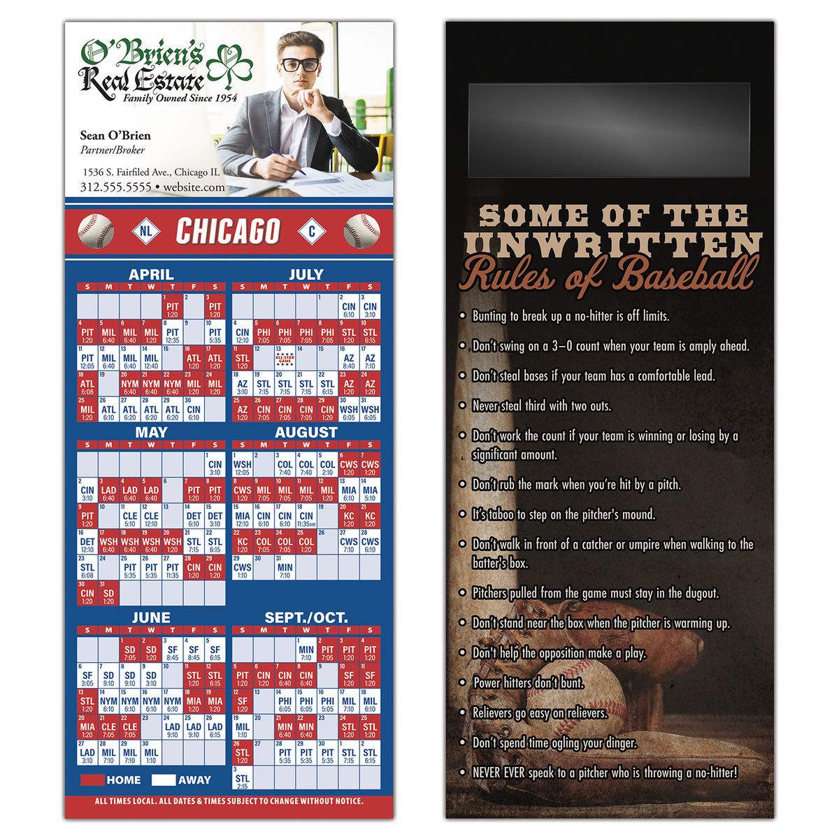 Baseball Schedule UV-Coated (1S) Card/Postcard with Magnet Strip - 3.5x8.5 - 10 pt.