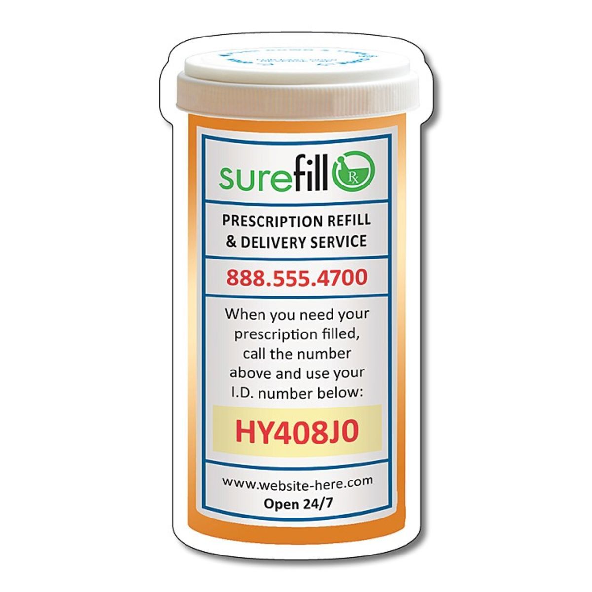 medicine pill bottle shape (2.25x4.3125) 30 mil. Corporate
