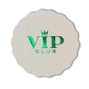 40 pt. Pulpboard Coaster, 3.625" Scalloped, Foil Stamped