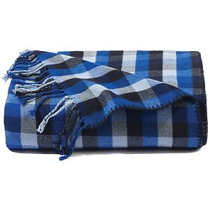 Blue Plaid Bamboo Throw Blanket