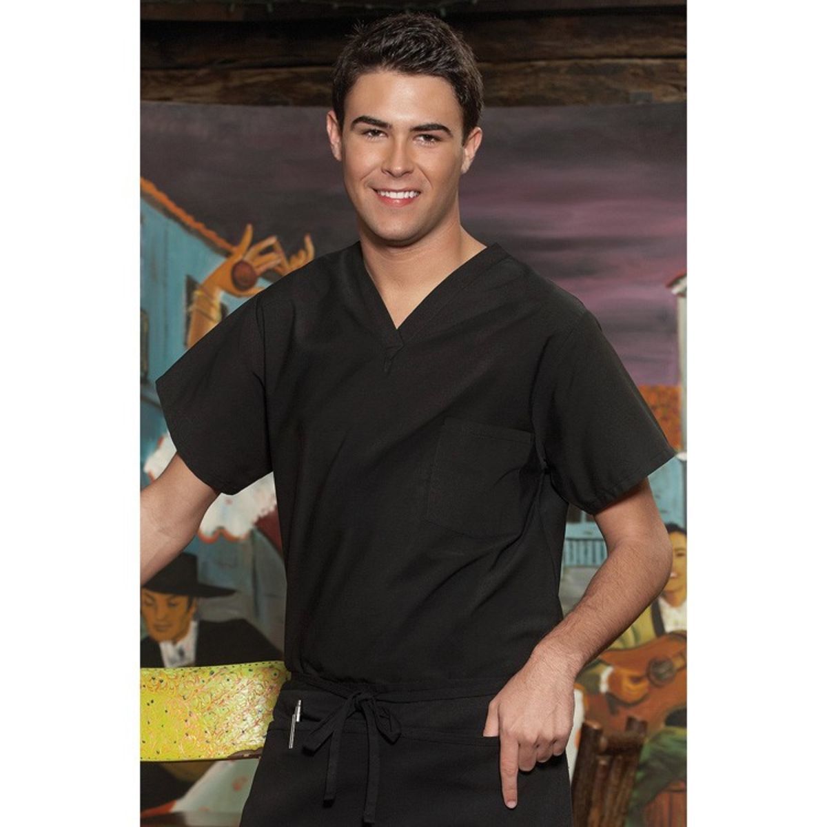 Black V-Neck Pullover Chef's Utility Shirt