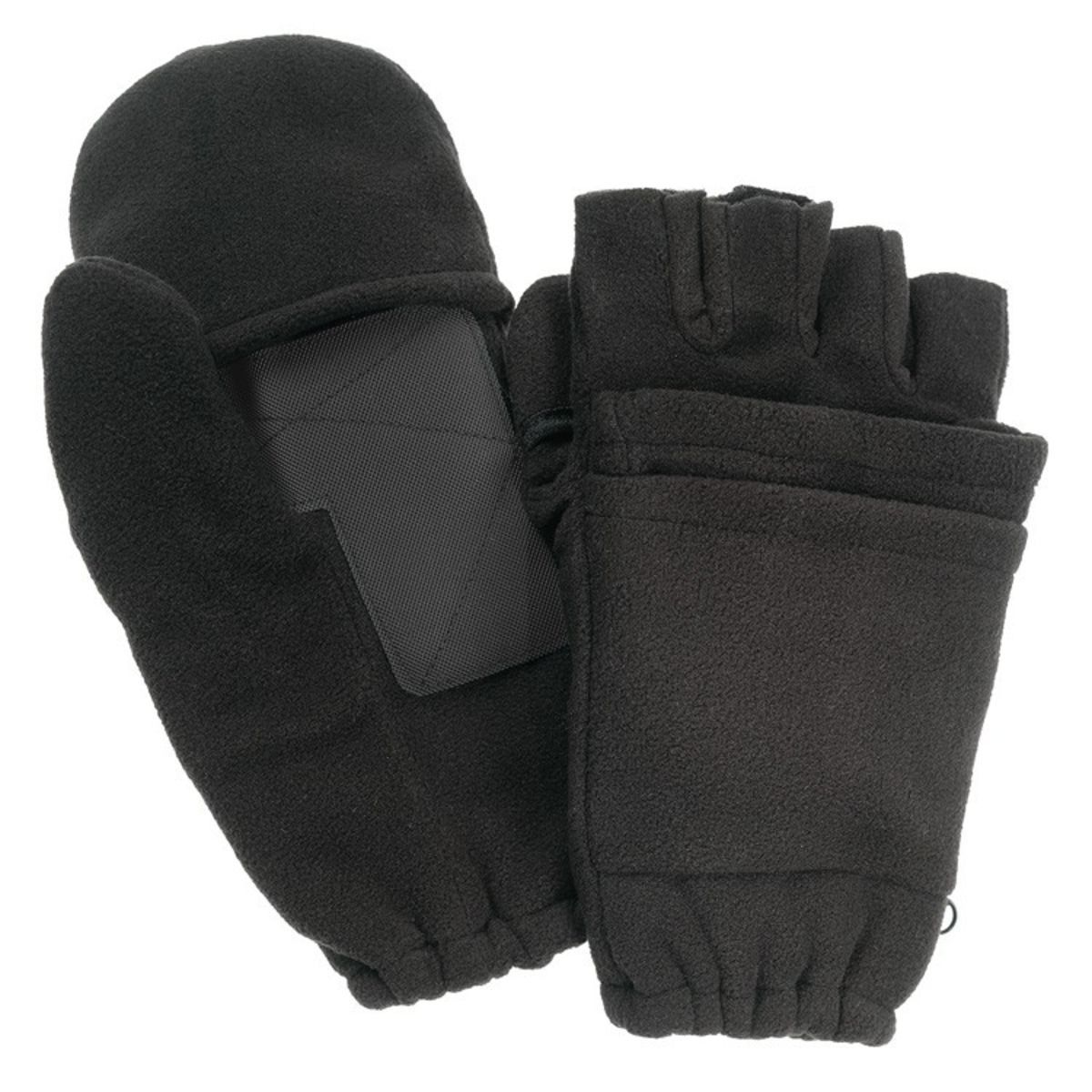 Black Fleece Fingerless Gloves with Mitten Flap