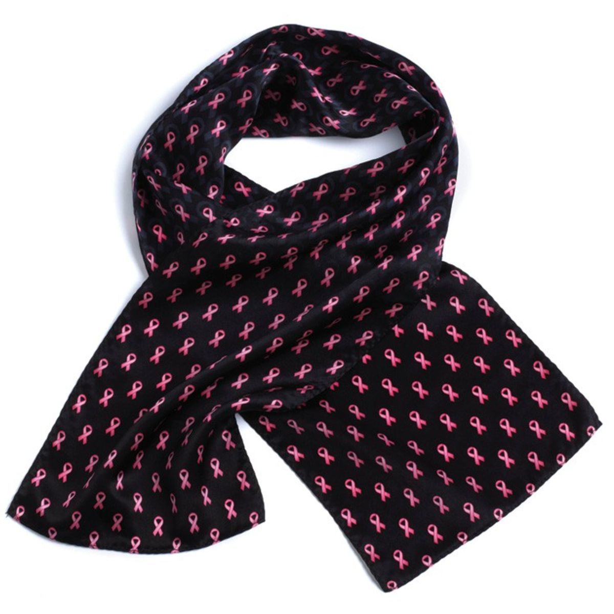 Pink Ribbon On Black Silk Wet Dye Scarf