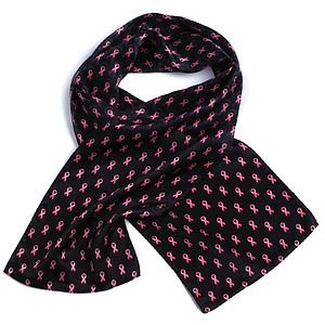 Pink Ribbon On Black Silk Wet Dye Scarf