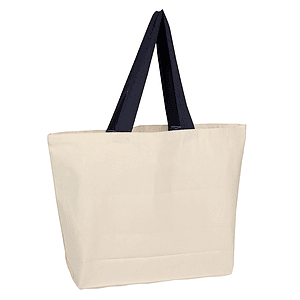 Wide Natural Canvas Tote Bag w/ Colored Webbing Handles
