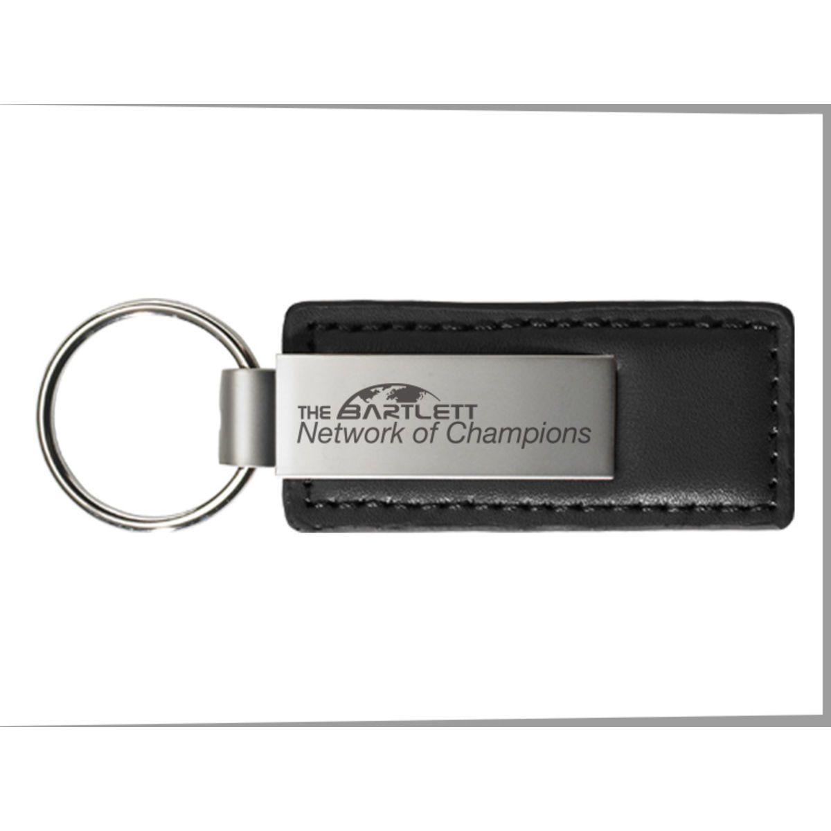 Brushed Zinc Black Leather Keychain - Big Logo
