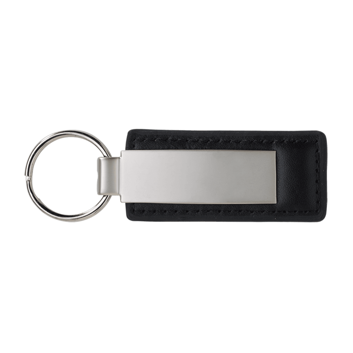 Brushed Zinc Black Leather Keychain - Big Logo