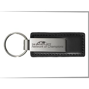 Brushed Zinc Black Leather Keychain - Big Logo