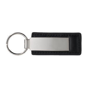 Brushed Zinc Black Leather Keychain - Big Logo