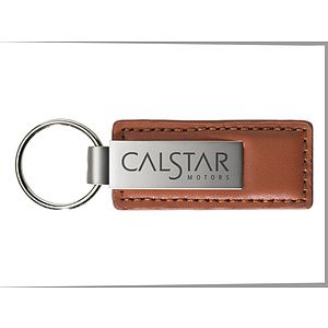 Brushed Zinc Brown Leather Keychain - Big Logo