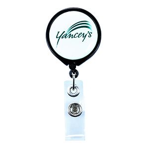 Pull Reel / Badge Reel with Belt Clip and 1-3/16" diameter round imprint